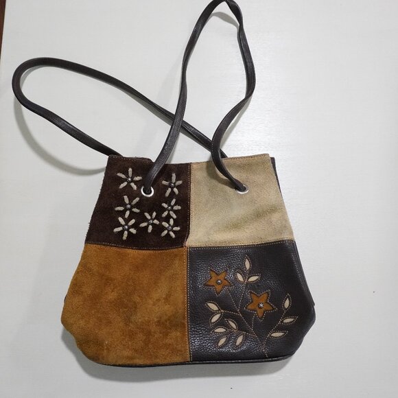 Handbags - Suede / leather color block front side purse long shoulder straps